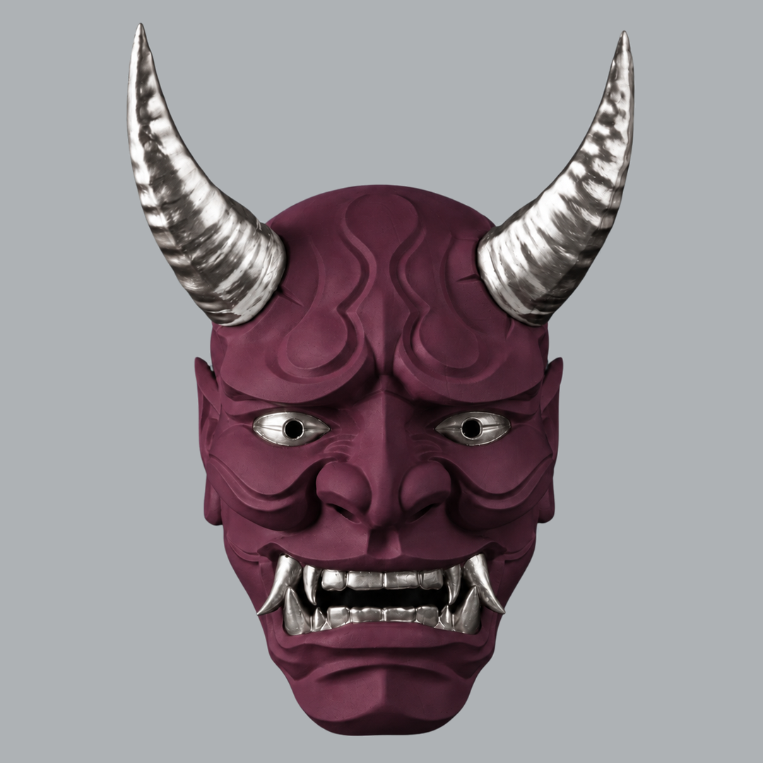 Japanese Full Face Oni Mask - Amethyst / Silver, view 8