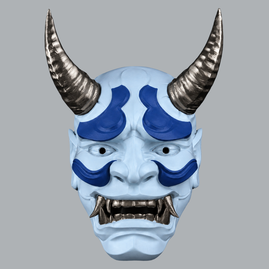 Japanese Full Face Oni Mask - Ice Blue / Ultramarine / Graphit - View 1
