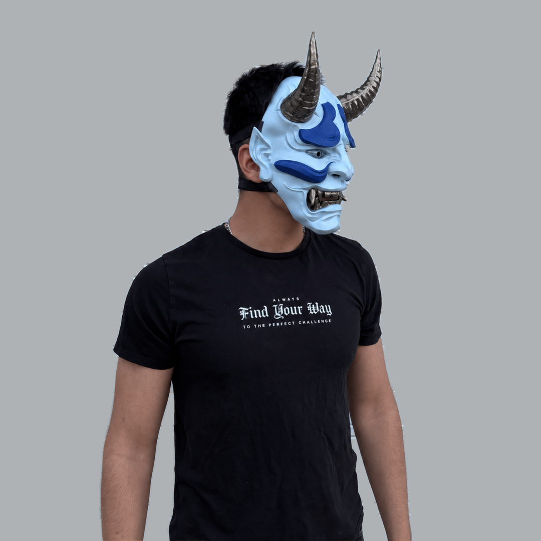 Japanese Full Face Oni Mask - Ice Blue / Ultramarine / Graphit - View 10