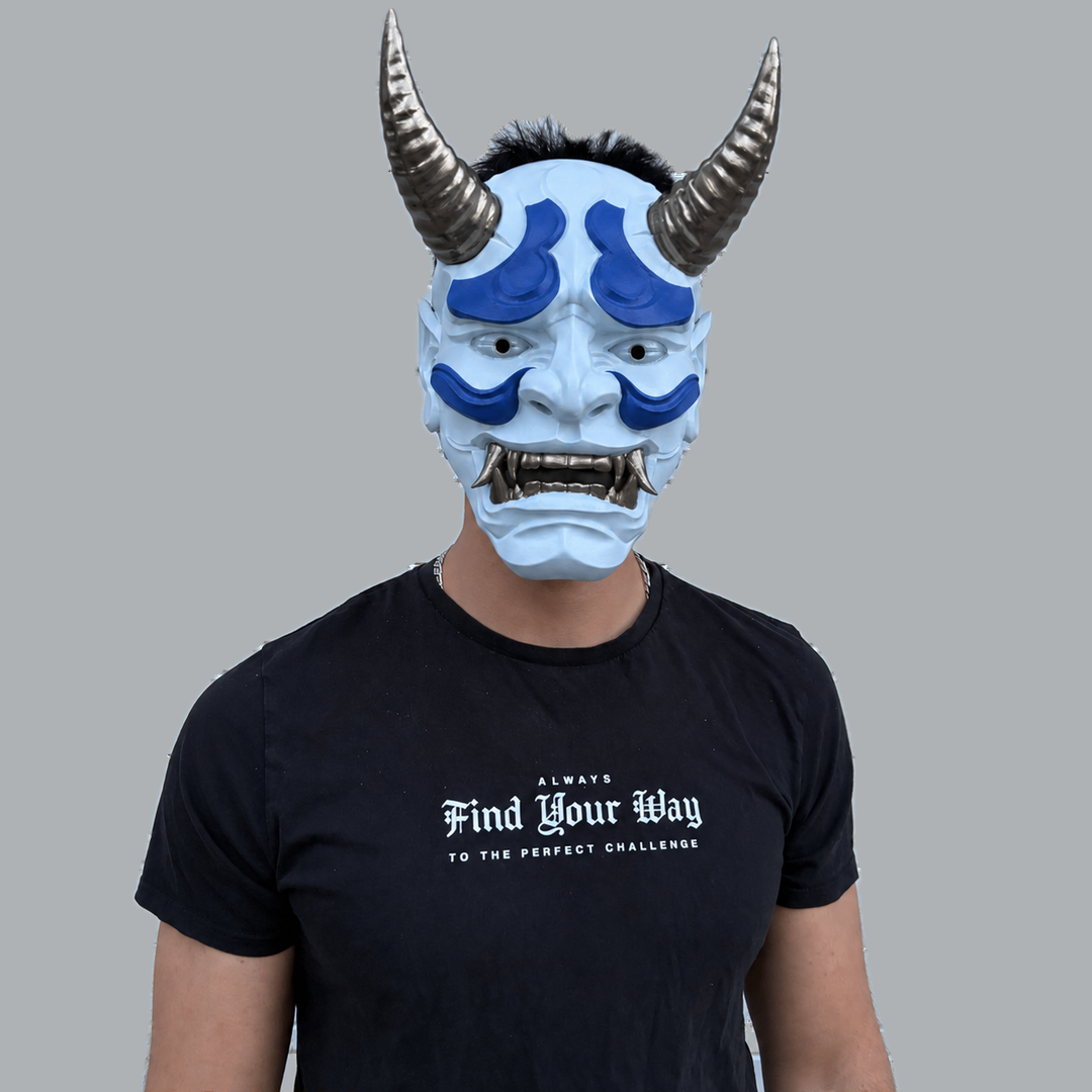 Japanese Full Face Oni Mask - Ice Blue / Ultramarine / Graphit - View 11