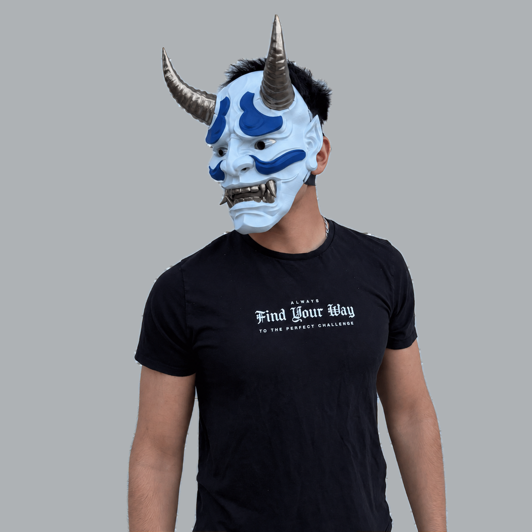 Japanese Full Face Oni Mask - Ice Blue / Ultramarine / Graphit - View 14