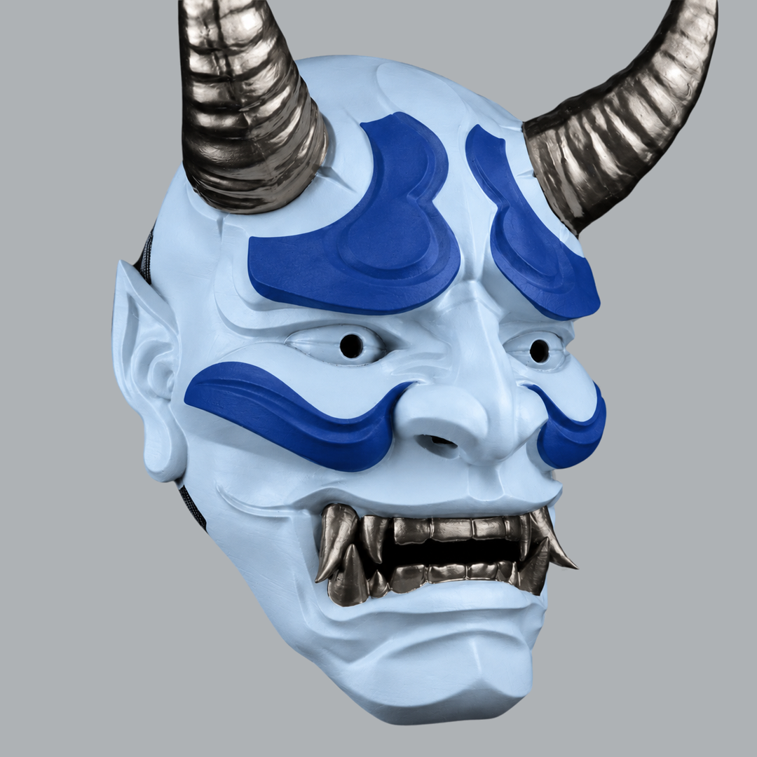 Japanese Full Face Oni Mask - Ice Blue / Ultramarine / Graphit - View 7