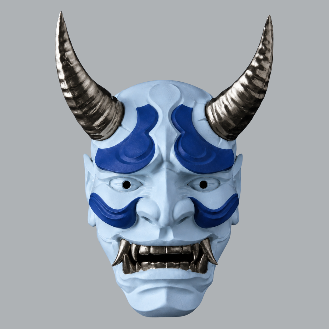 Japanese Full Face Oni Mask - Ice Blue / Ultramarine / Graphit - View 8