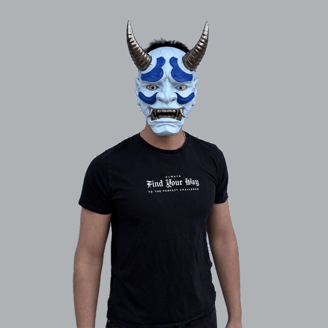 Japanese Full Face Oni Mask - Ice Blue / Ultramarine / Graphit - View 9