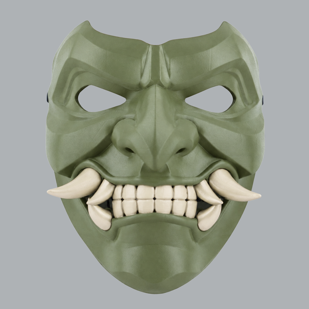 Kabuto Mask With Fangs - Reseda / Ivory - View 1