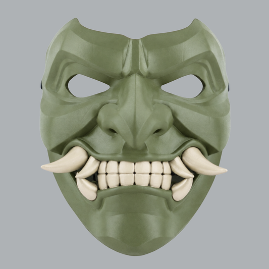 Kabuto Mask With Fangs - Reseda / Ivory - View 1