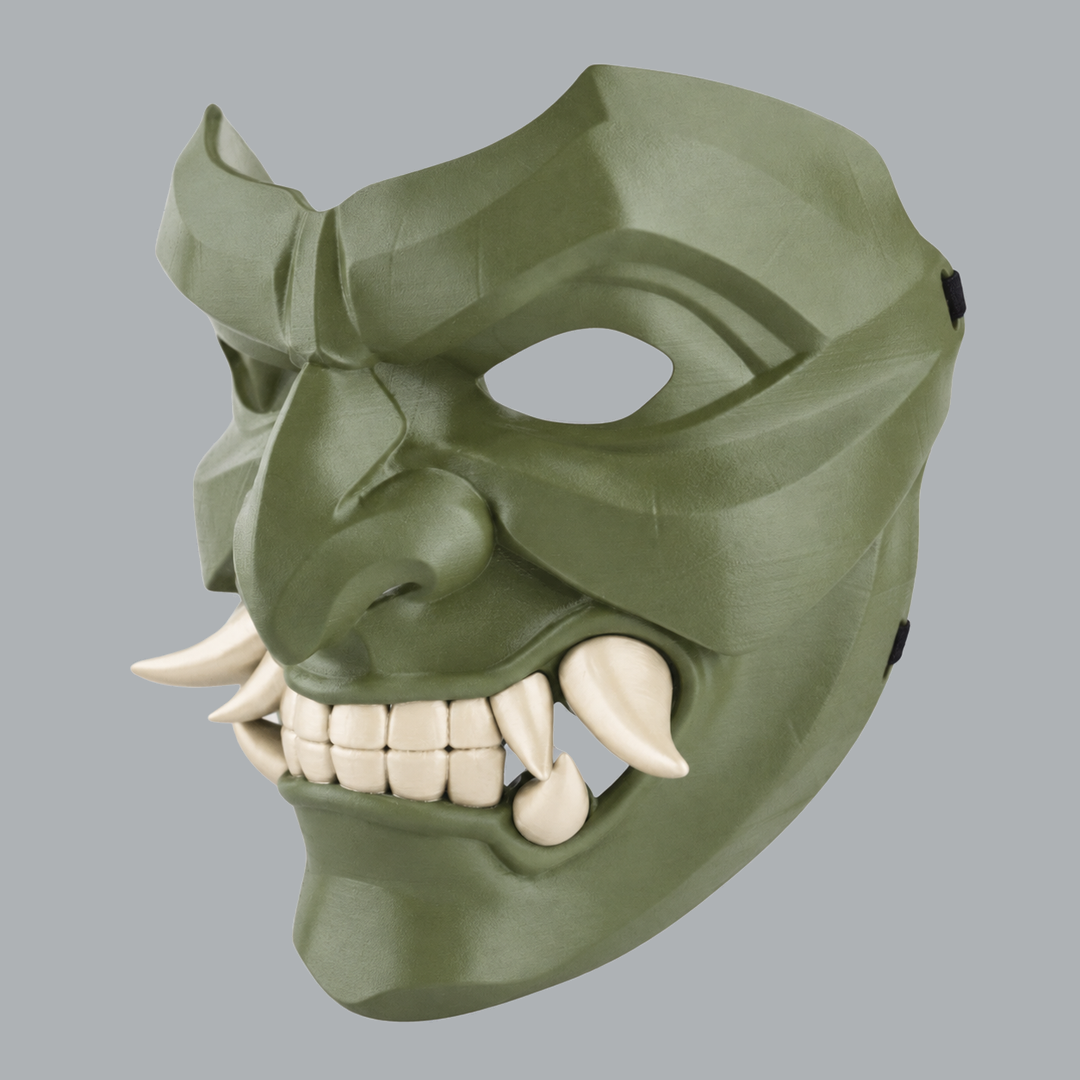 Kabuto Mask With Fangs - Reseda / Ivory - View 2