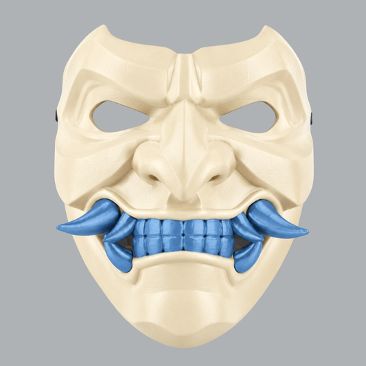 Kabuto Mask With Fangs - Blue Lagoon / Ivory, front view