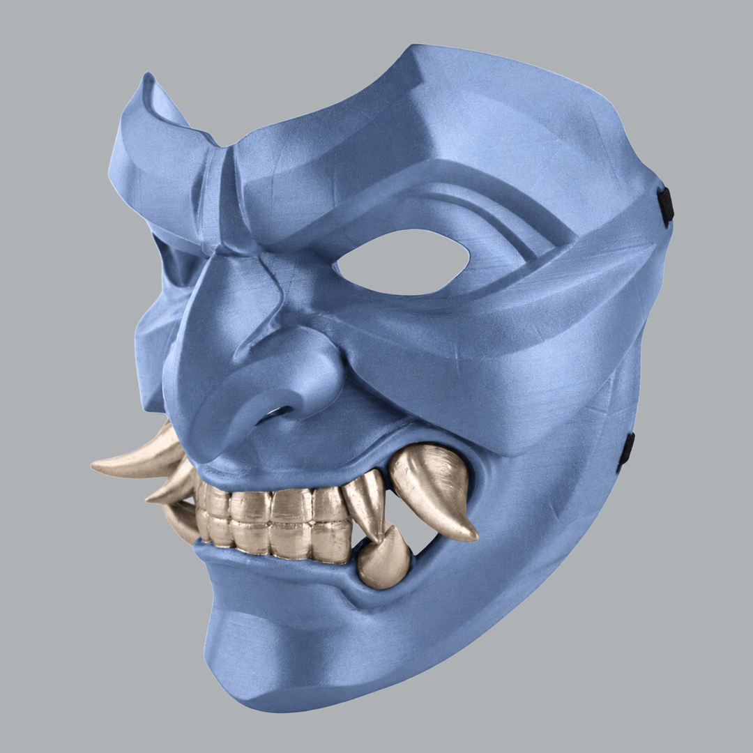 Kabuto Mask With Fangs - Ice Blue / Champagner - View 2