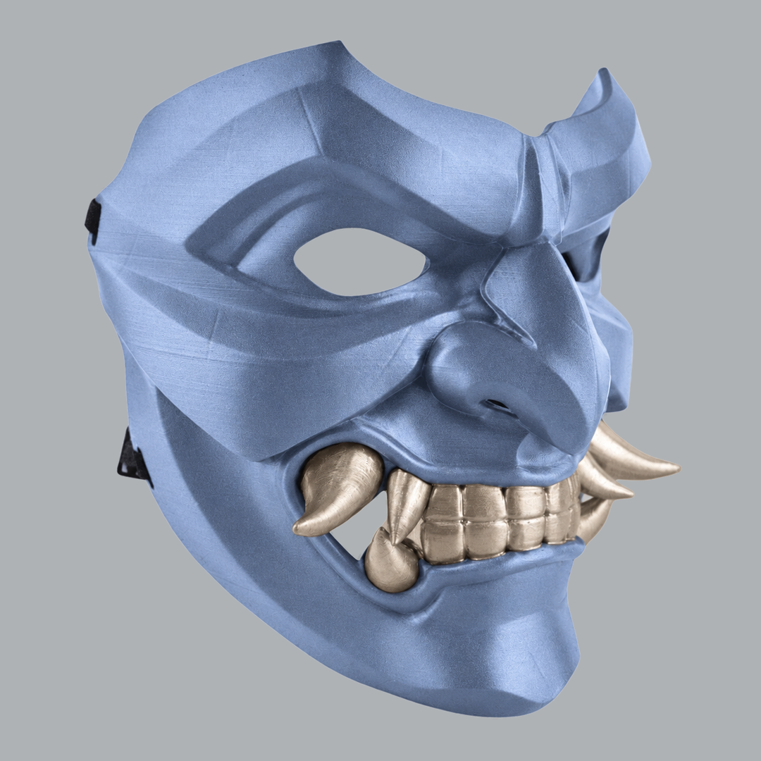 Kabuto Mask With Fangs - Ice Blue / Champagner - View 3