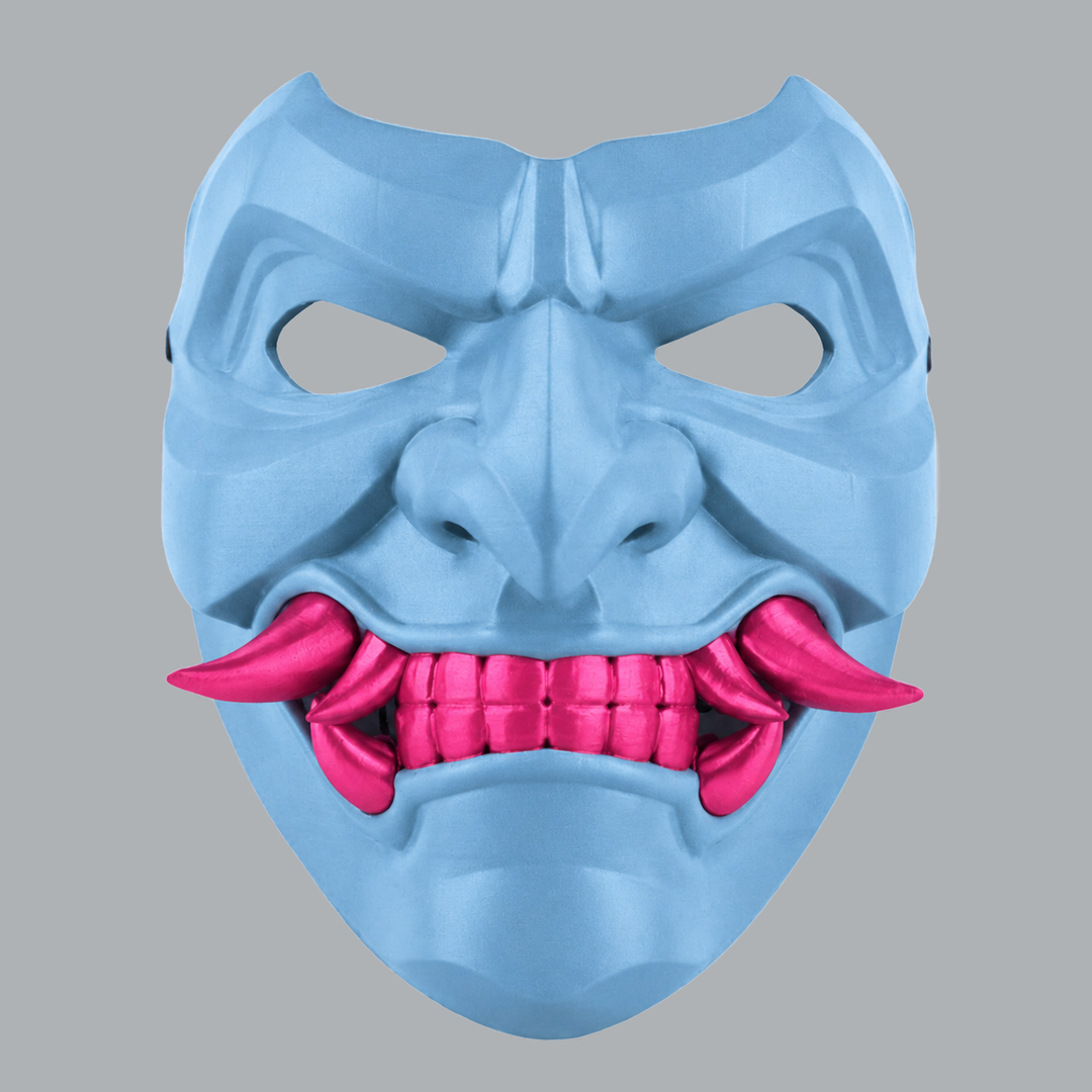 Kabuto Mask With Fangs - Polar Blue / Infra Pink, front view