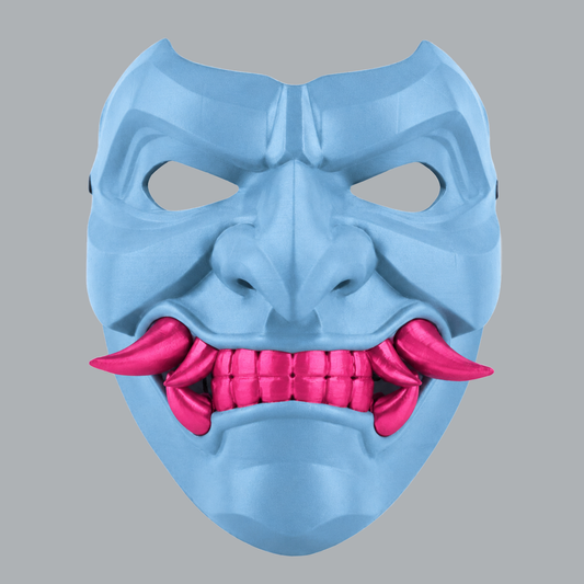 Kabuto Mask With Fangs - Polar Blue / Infra Pink, front view