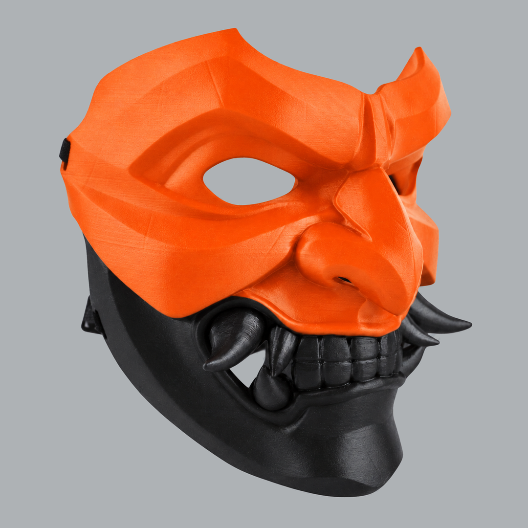 Kabuto Mask With Fangs - Pure Orange / Shock Black - View 3