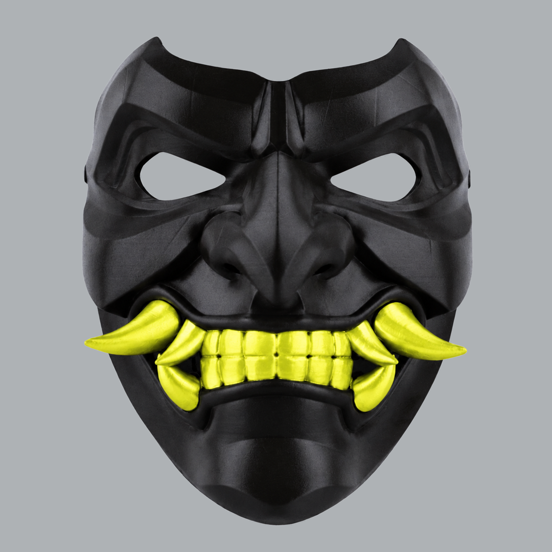 Kabuto Mask With Fangs - Shock Black / Poison Light - front view