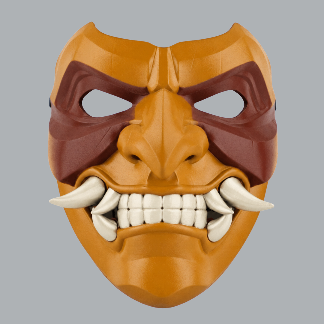 Kabuto Mask With Fangs - Topaz / Pecan Nut / Ivory - front view