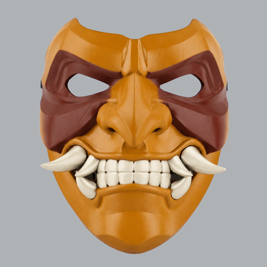 Kabuto Mask With Fangs - Topaz / Pecan Nut / Ivory - front view