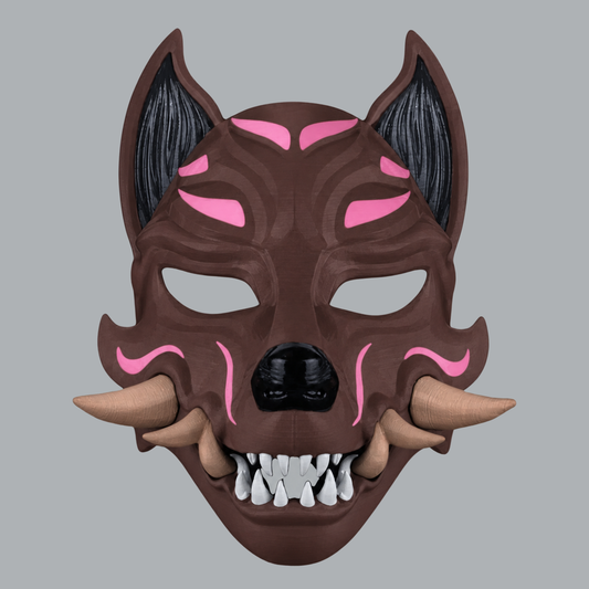 Kitsune Fox Mask With Fangs - Jawa / Iced Coffee / Pink Cadillac - front view