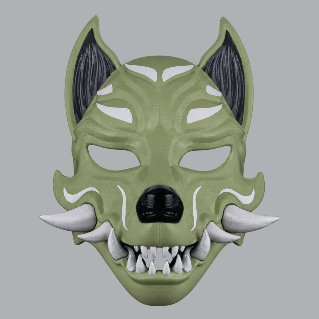 Kitsune Fox Mask With Fangs - Reseda / Jaws - View 1