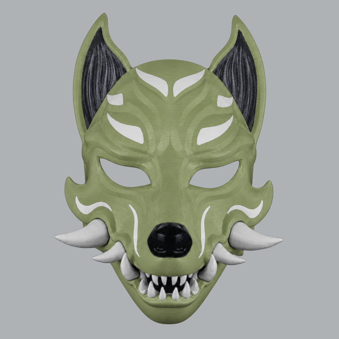Kitsune Fox Mask With Fangs - Reseda / Jaws - View 3