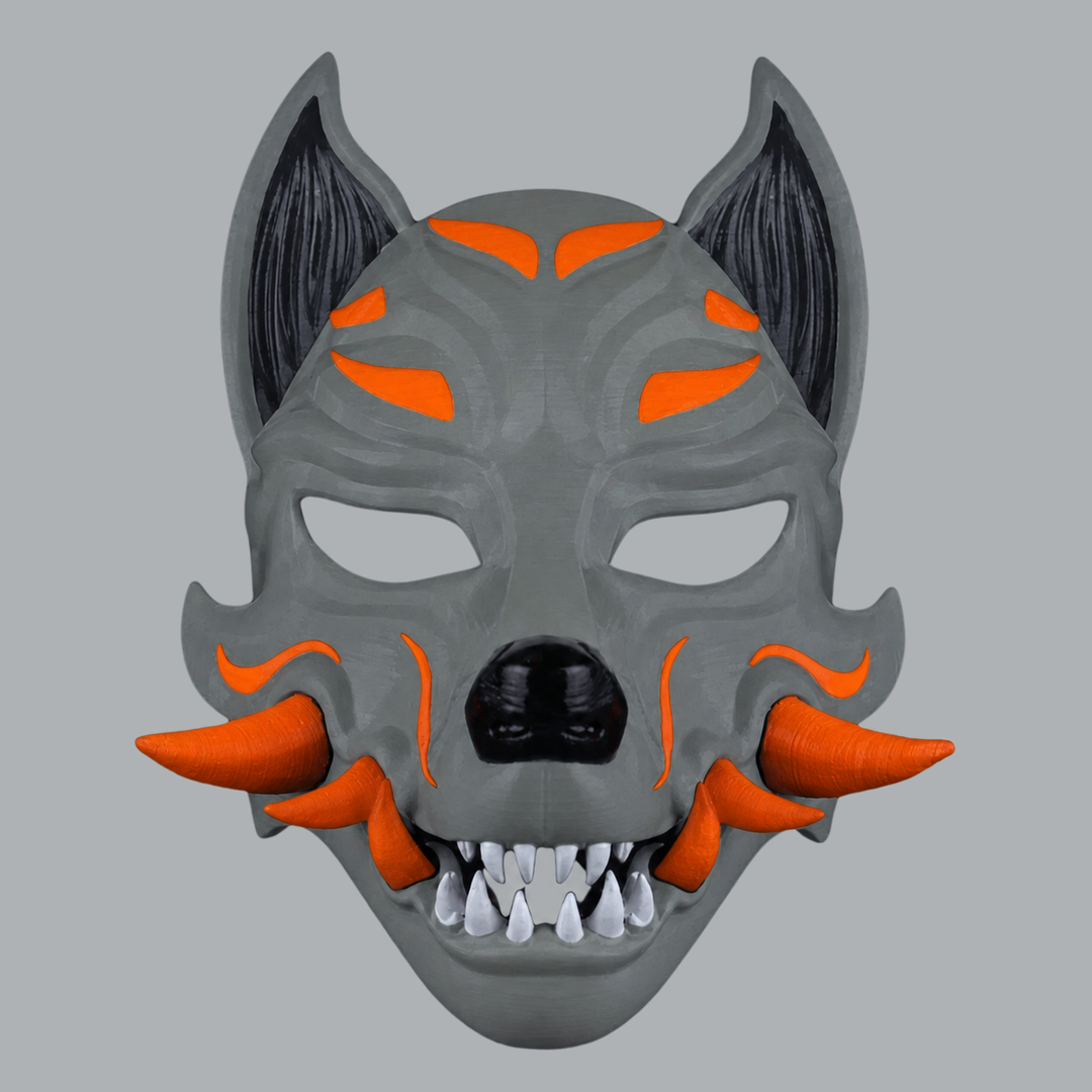 Kitsune Fox Mask With Fangs in Shark / Halloween - front view
