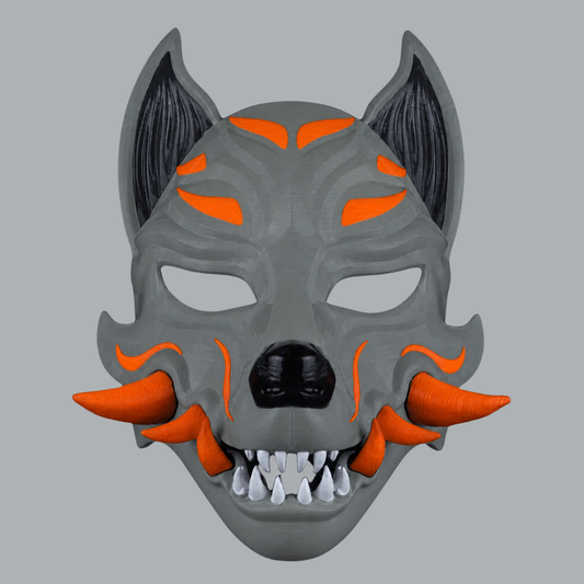 Kitsune Fox Mask With Fangs in Shark / Halloween - front view