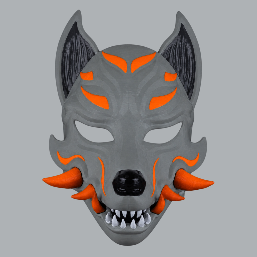 Kitsune Fox Mask With Fangs in Shark / Halloween - alternate front view