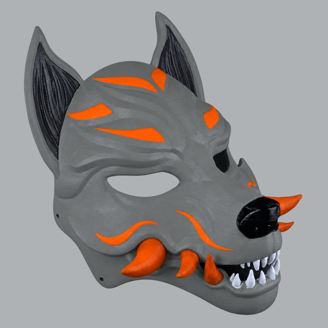 Kitsune Fox Mask With Fangs in Shark / Halloween - three-quarter view facing right