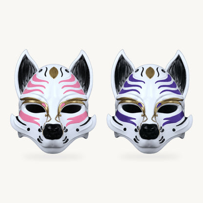 Kitsune Pastel Duo — Kitsune Fox Mask - White / Pink and Kitsune Fox Mask - White / Royal Purple