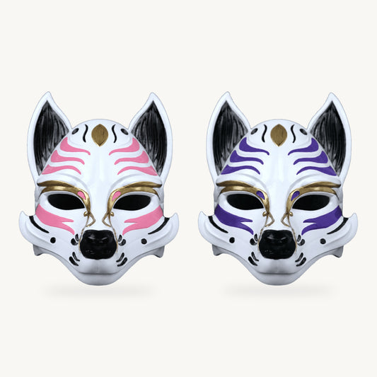Kitsune Pastel Duo — Kitsune Fox Mask - White / Pink and Kitsune Fox Mask - White / Royal Purple