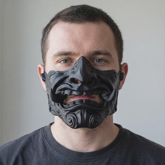 Oni Mask - Full Matte Black worn on a model