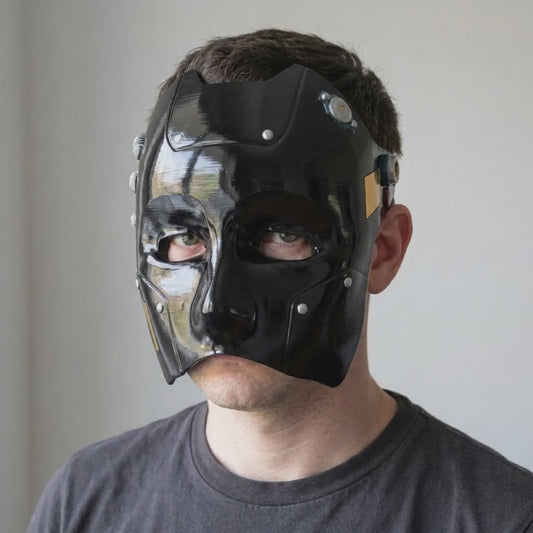 Cyborg Android Robot Mask Black worn on a model (AI-generated video)