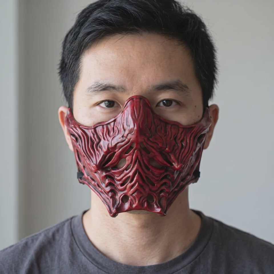 Ninja Samurai Warrior Mask - Black/Red worn on a model