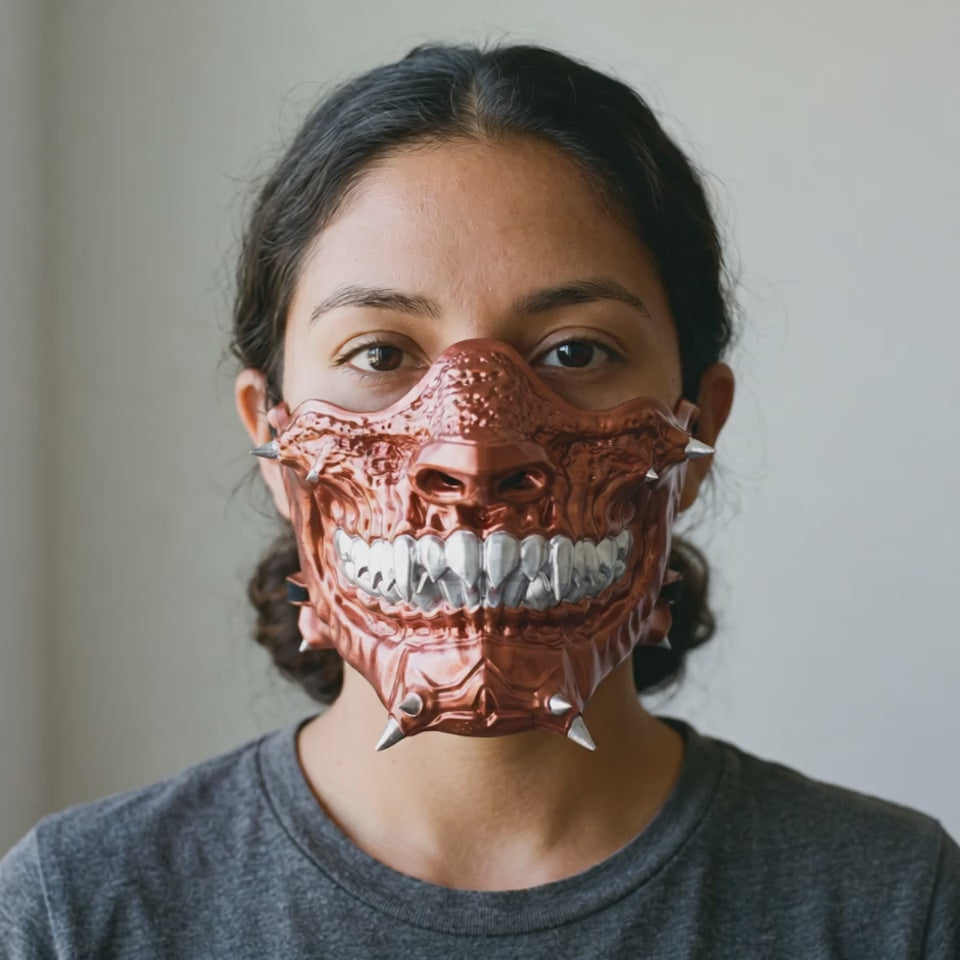 Skull Oni Mask - Copper worn on a model