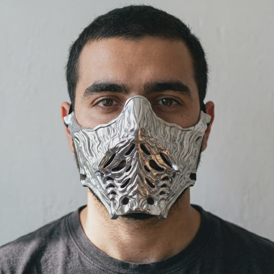 Ninja Samurai Warrior Mask - Silver worn on a model