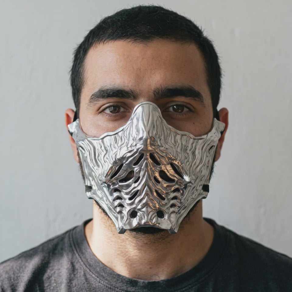 Ninja Samurai Warrior Mask - Silver worn on a model