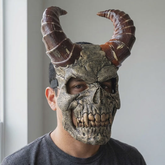 Demon Skull Mask With Horn worn on a model