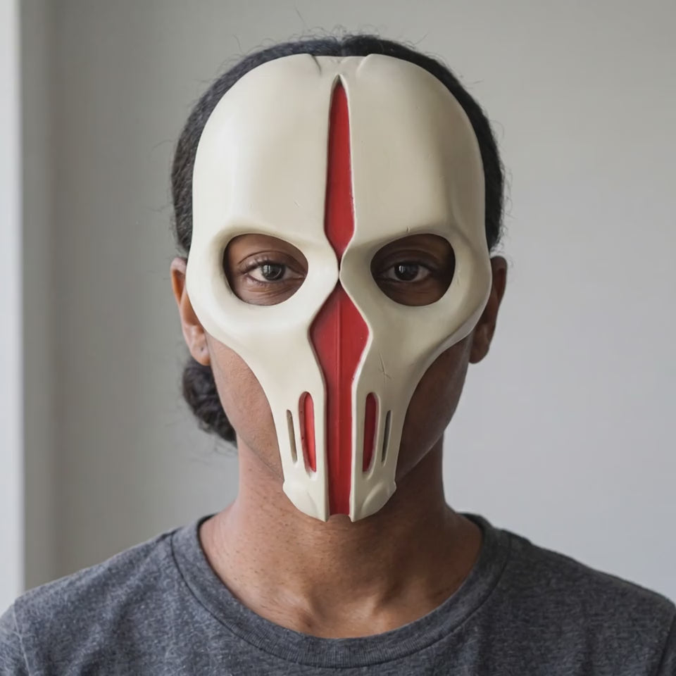 Darth Face Mask - Matte Ivory/Red worn on a model
