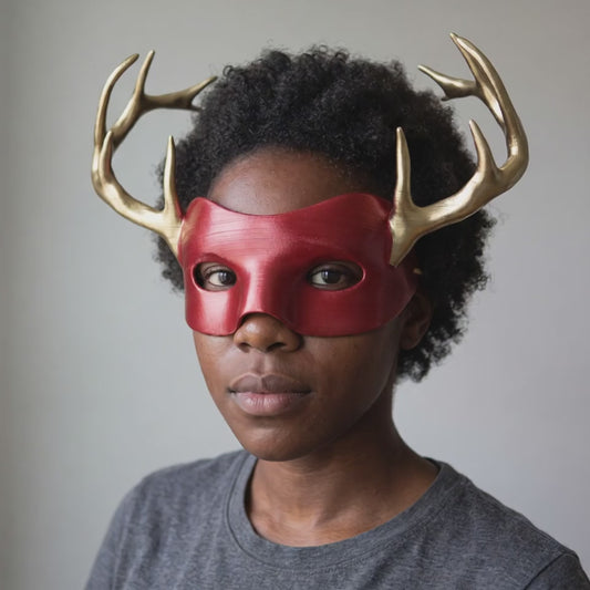 Deer Animal Mask With Horn worn on a model