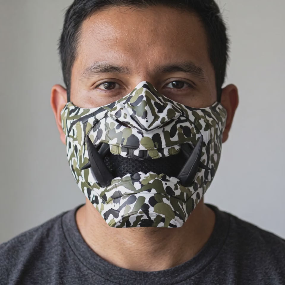 Cyberpunk Oni Mask - Camouflage worn on a model