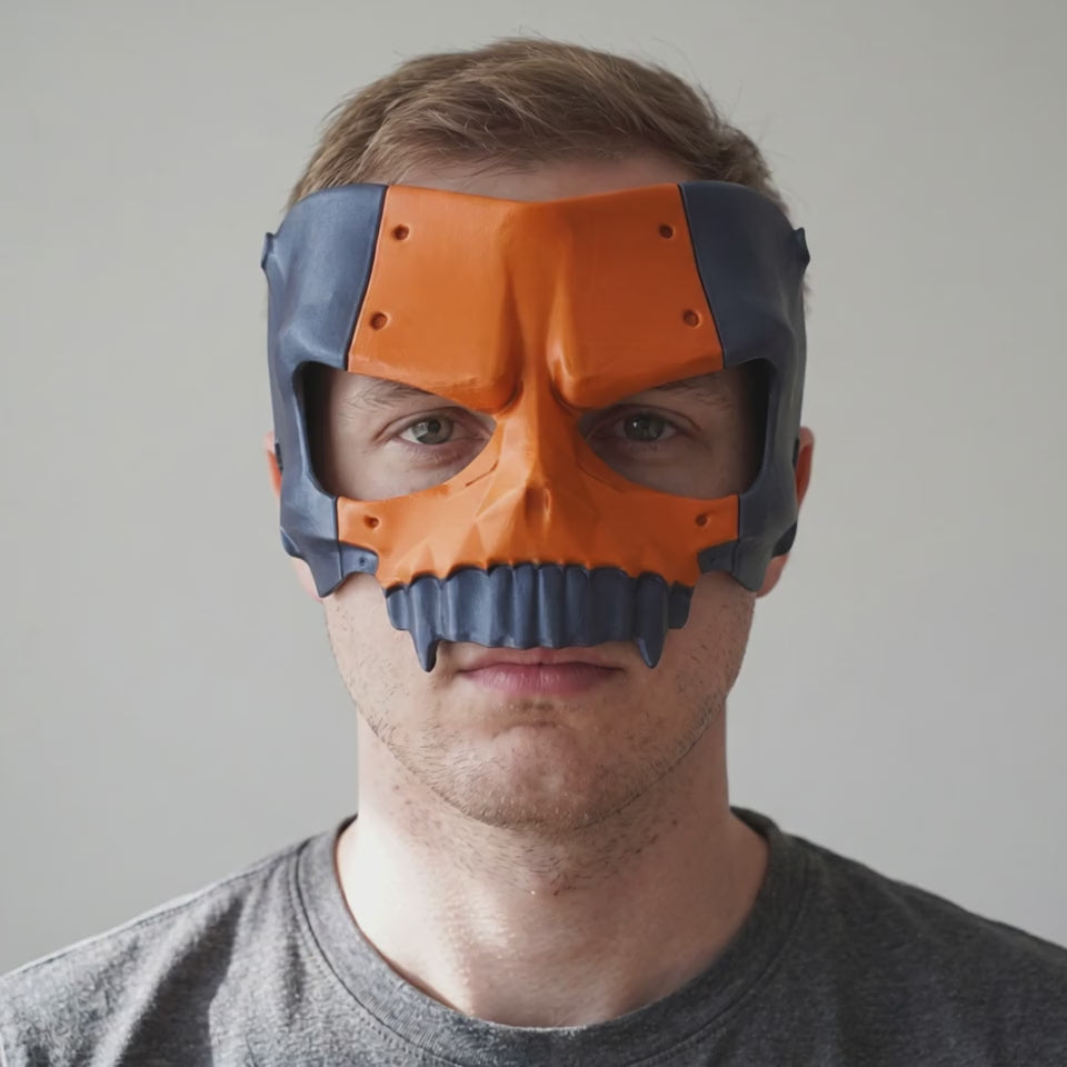 Robot Skull Skeleton Mask — Clockwork Orange / Dark Indigo worn on a model