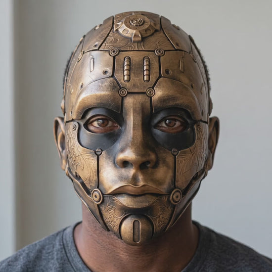 Cyborg Humanoid Robot Mask - Bronze worn on a model