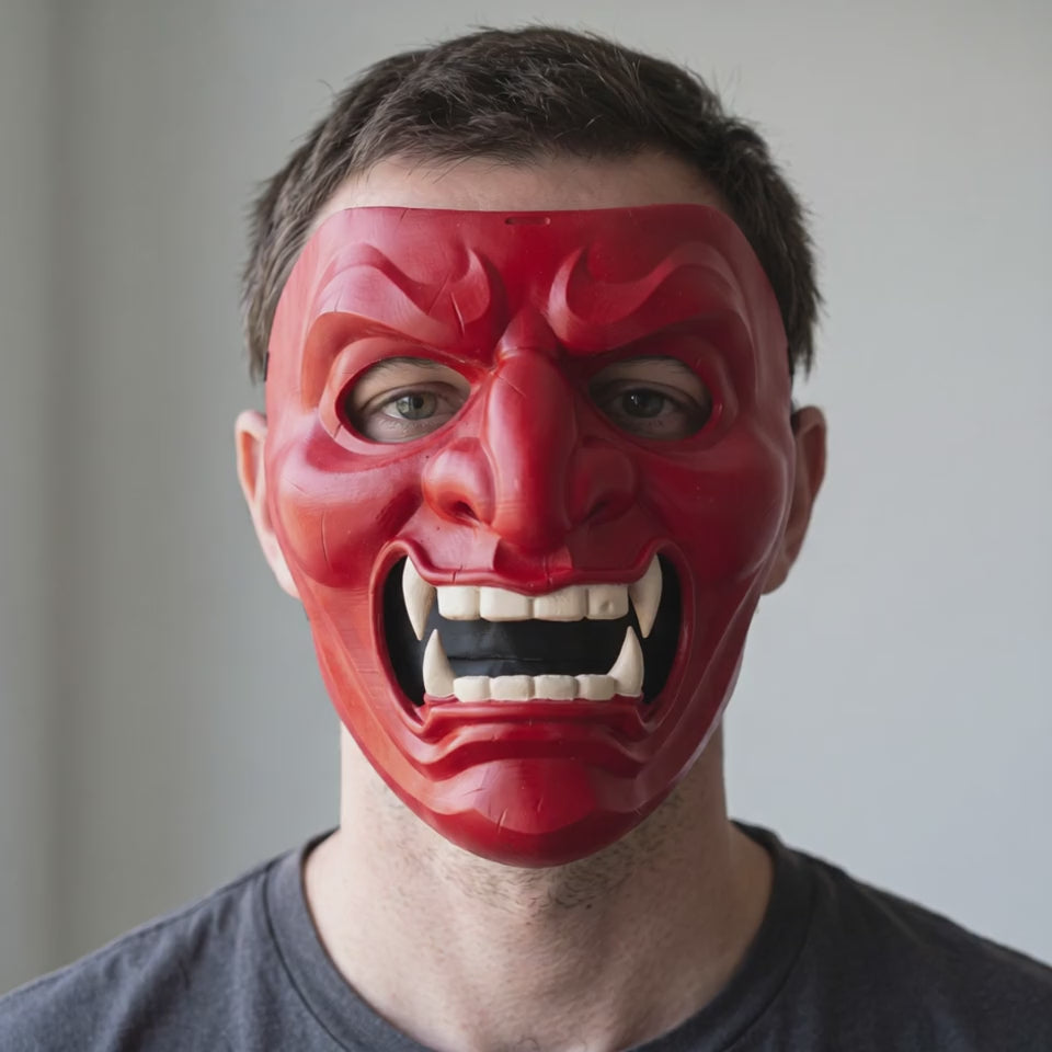 Kabuto Samurai Mask - Red worn on a model