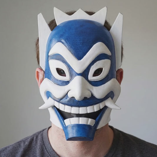 Spirit Oni Mask - Blue/White worn on a model
