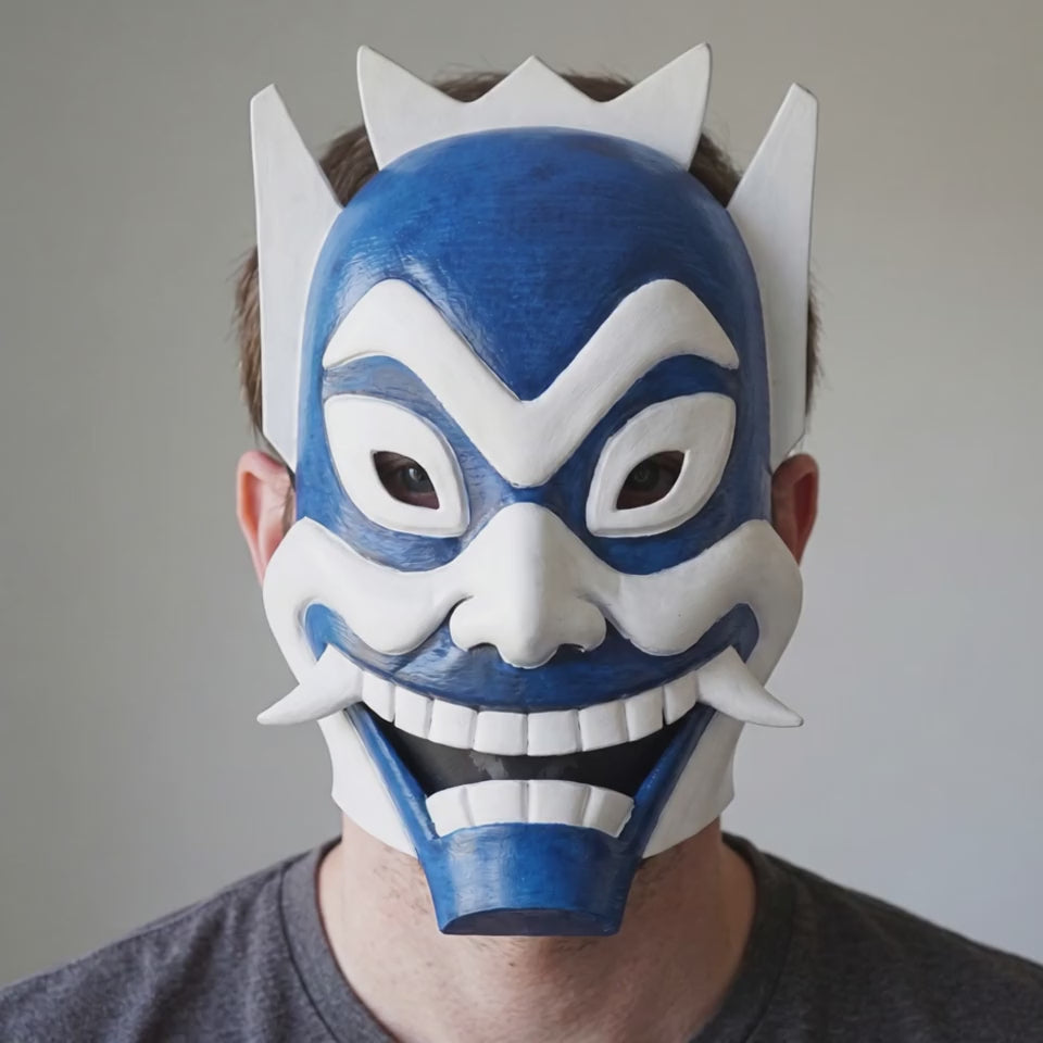 Spirit Oni Mask - Blue/White worn on a model