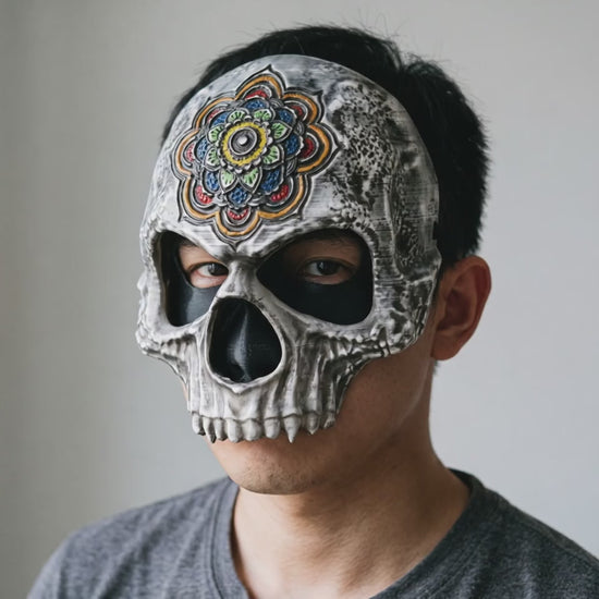 Sugar Mandala Skull Skeleton Mask worn on a model