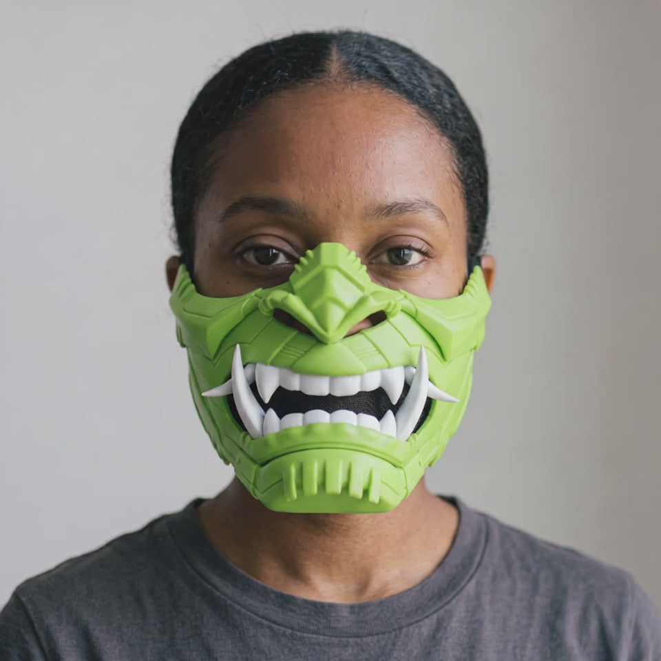 Cyber Oni Mask - Lime worn on a model