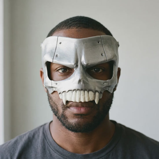 Robot Skull Skeleton Mask - Silver worn on a model