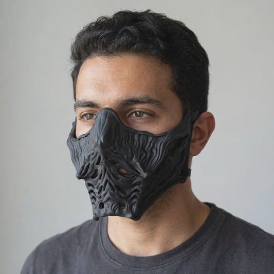 Ninja Samurai Warrior Mask - Matte Black worn on a model