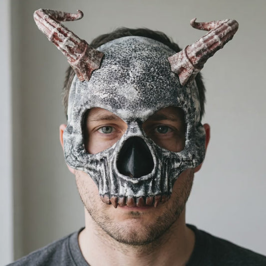 Skull Skeleton Mask With Horn - Silver worn on a model