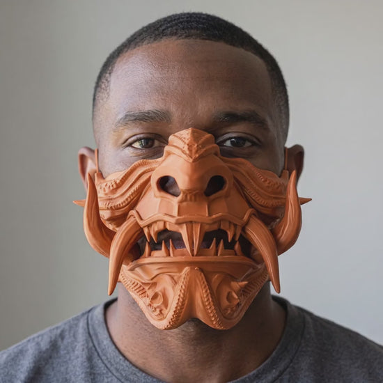Samurai Oni Demon Mask - Terra worn on a model